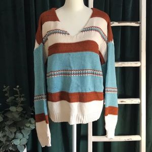 Western V-Neck Knit Sweater